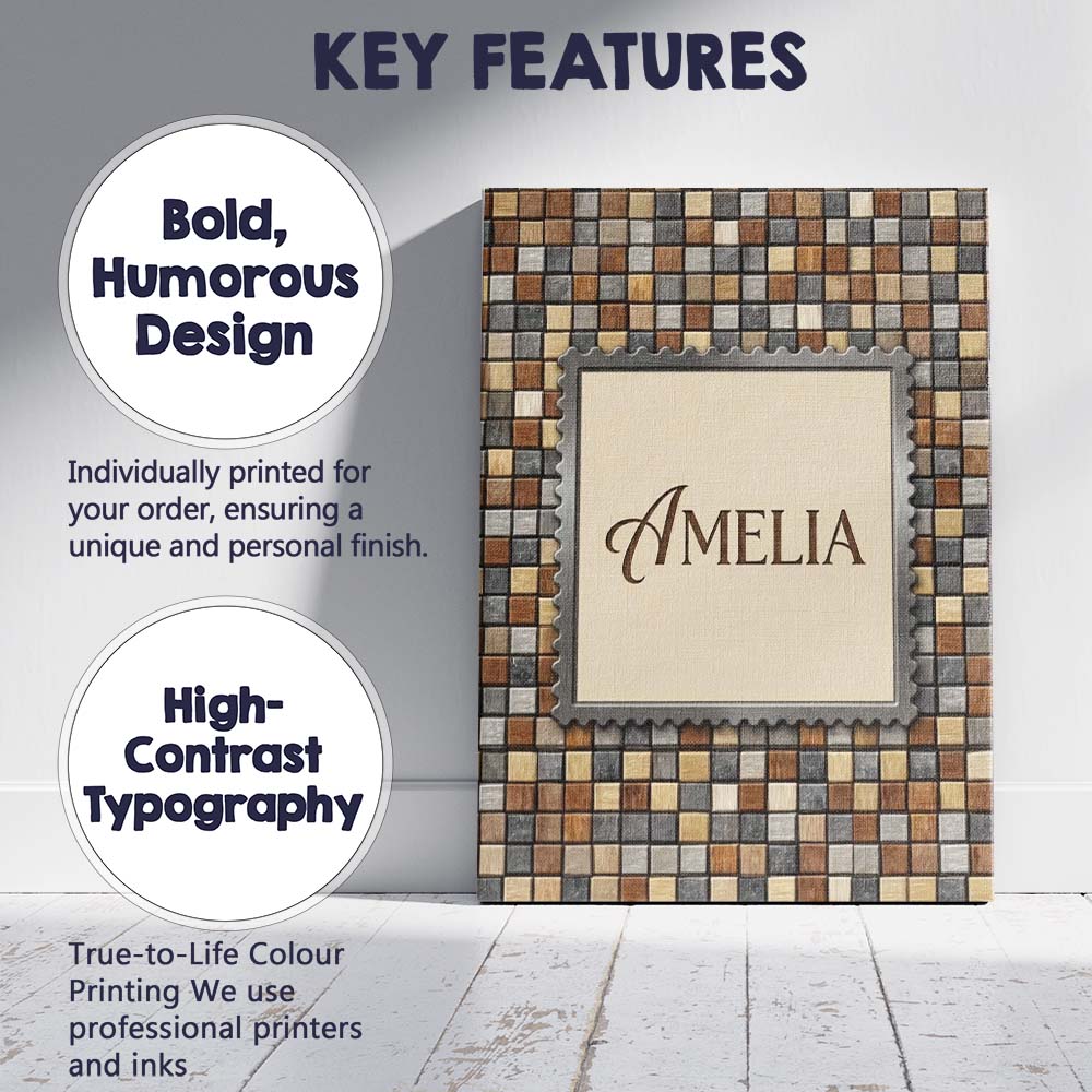 Personalised Name Wood Tile Square Natural Custom Unique Gift Idea Elegant Feature Canvas Wall Art Print Decor Picture Ready to Hang