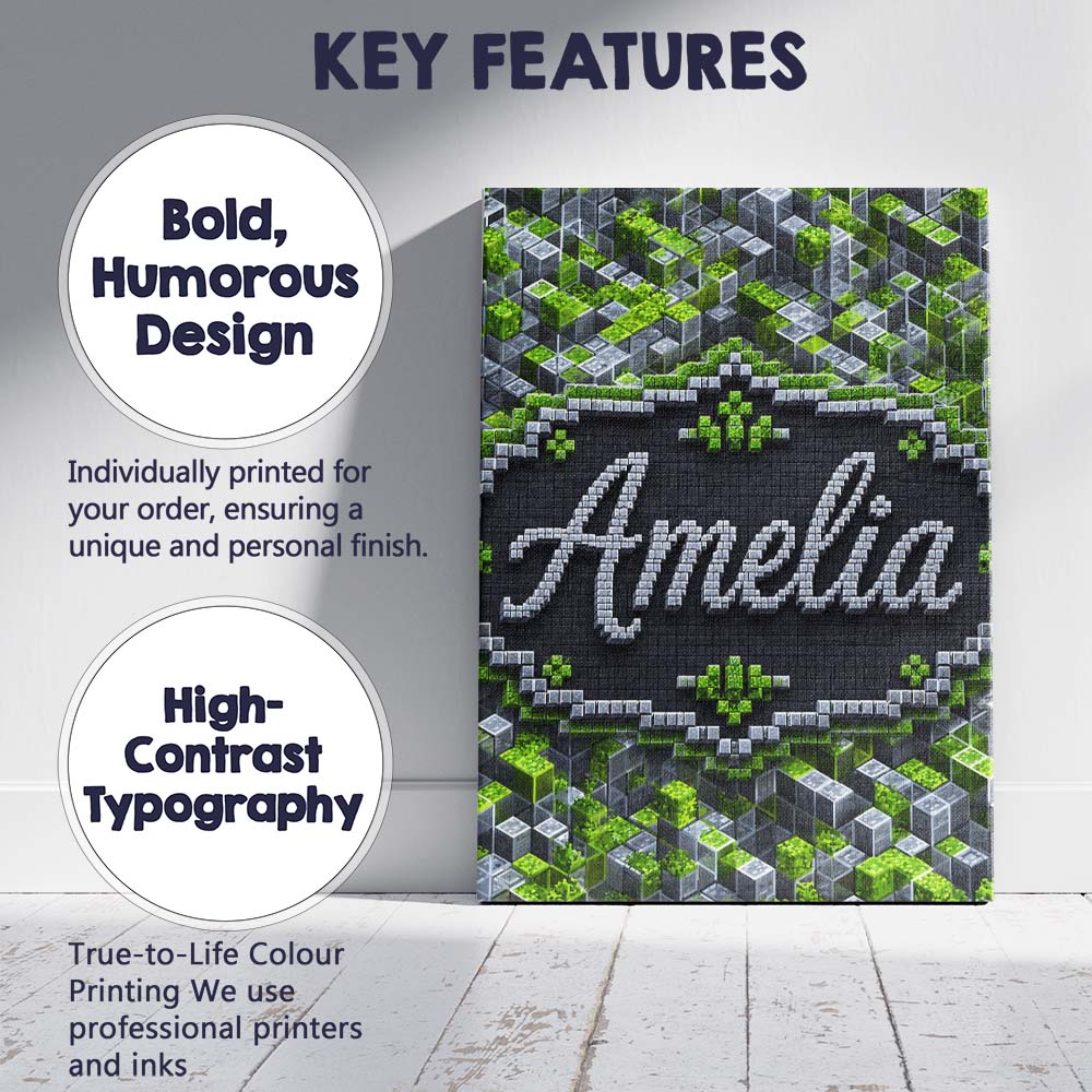 Personalised Name Green Glass Cube Abstract Custom Bespoke Interior Contemporary Canvas Wall Art Print Decor Picture Ready to Hang
