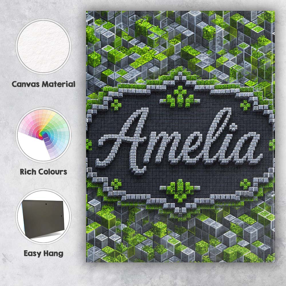 Personalised Name Green Glass Cube Abstract Custom Bespoke Interior Contemporary Canvas Wall Art Print Decor Picture Ready to Hang