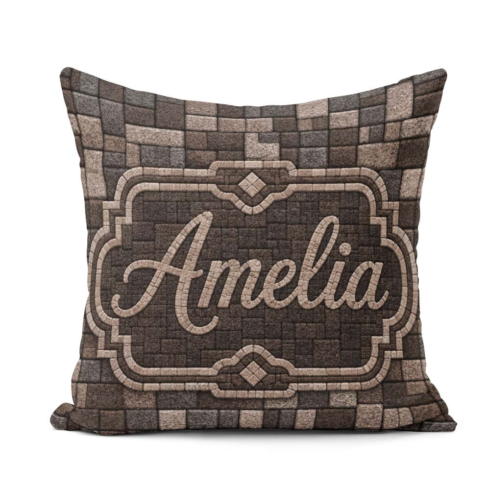 Custom Name Stone Block Mosaic Neutral Texture Seamless Pattern Square Filled Cushion Throw Pillow Sofa Bed Home Decor Zip Washable UK Made