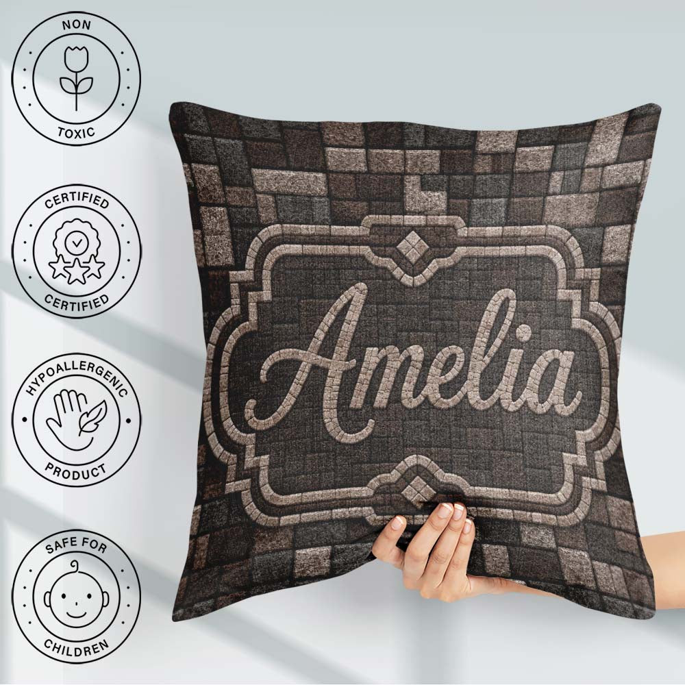 Custom Name Stone Block Mosaic Neutral Texture Seamless Pattern Square Filled Cushion Throw Pillow Sofa Bed Home Decor Zip Washable UK Made