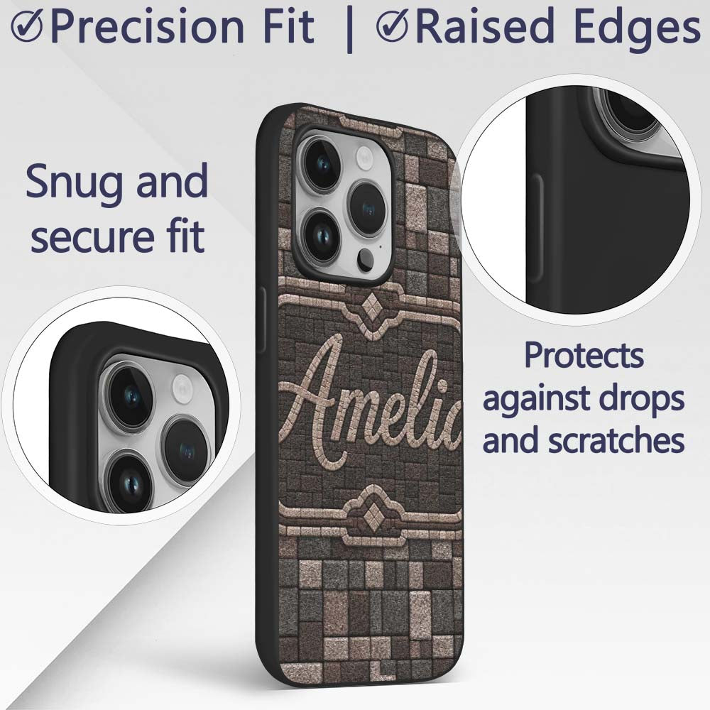 Stone Block Mosaic Neutral Texture Printed Design Custom Name Protective Phone Case Mobile Cover Durable Everyday Smartphone Shock Resistant