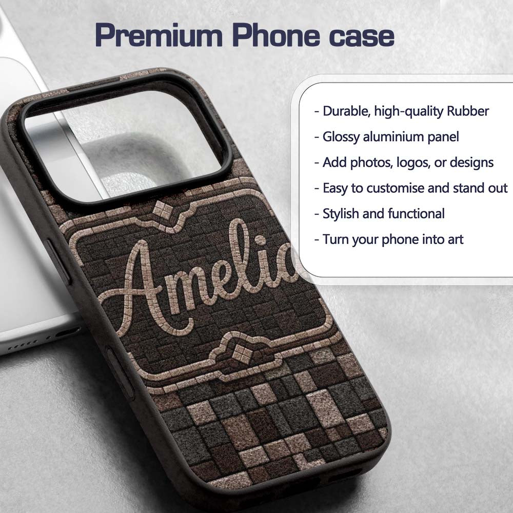 Stone Block Mosaic Neutral Texture Printed Design Custom Name Protective Phone Case Mobile Cover Durable Everyday Smartphone Shock Resistant