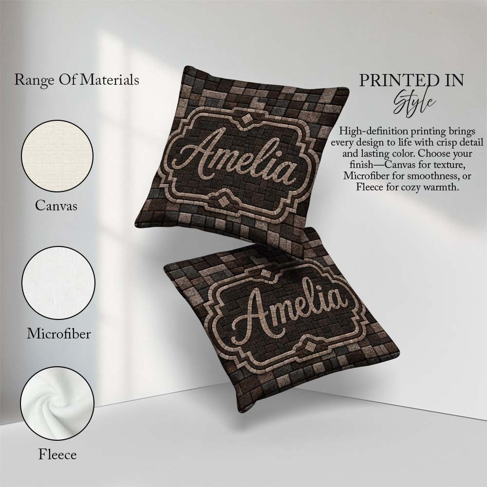 Custom Name Stone Block Mosaic Neutral Texture Seamless Pattern Square Filled Cushion Throw Pillow Sofa Bed Home Decor Zip Washable UK Made