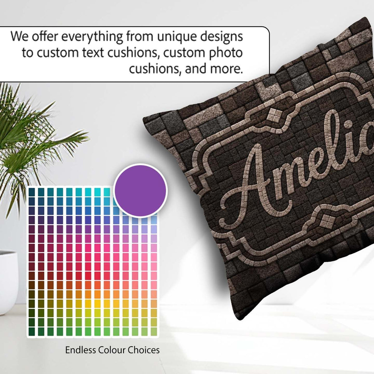 Custom Name Stone Block Mosaic Neutral Texture Seamless Pattern Square Filled Cushion Throw Pillow Sofa Bed Home Decor Zip Washable UK Made