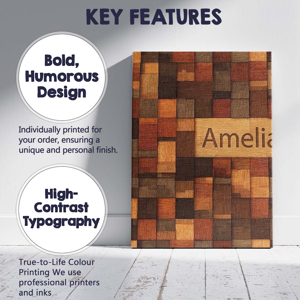 Personalised Name Wooden Parquet Square Custom Modern Room Accent Elegant Feature Canvas Wall Art Print Decor Picture Ready to Hang