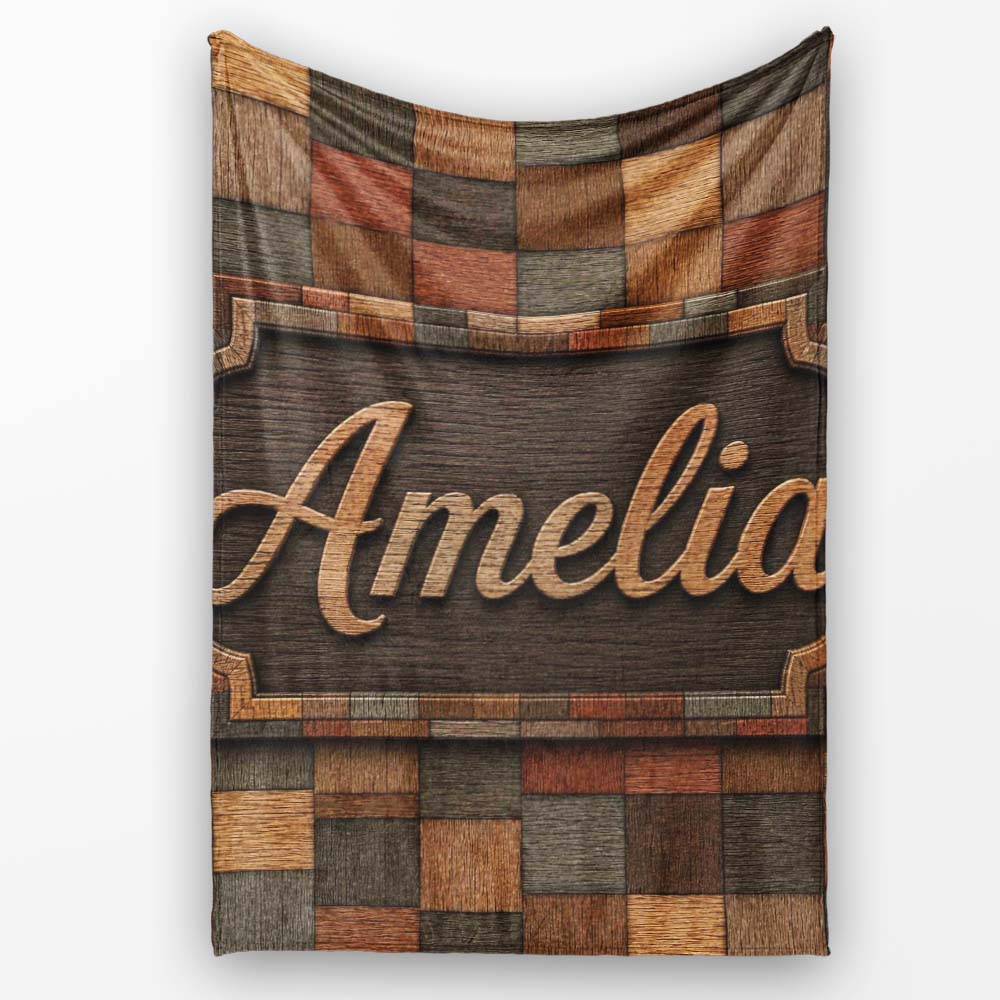 Natural Wooden Square Parquet Texture Seamless Pattern Lovely Personalised Custom Name Super Soft Fleece Blanket Bed Sofa Throw