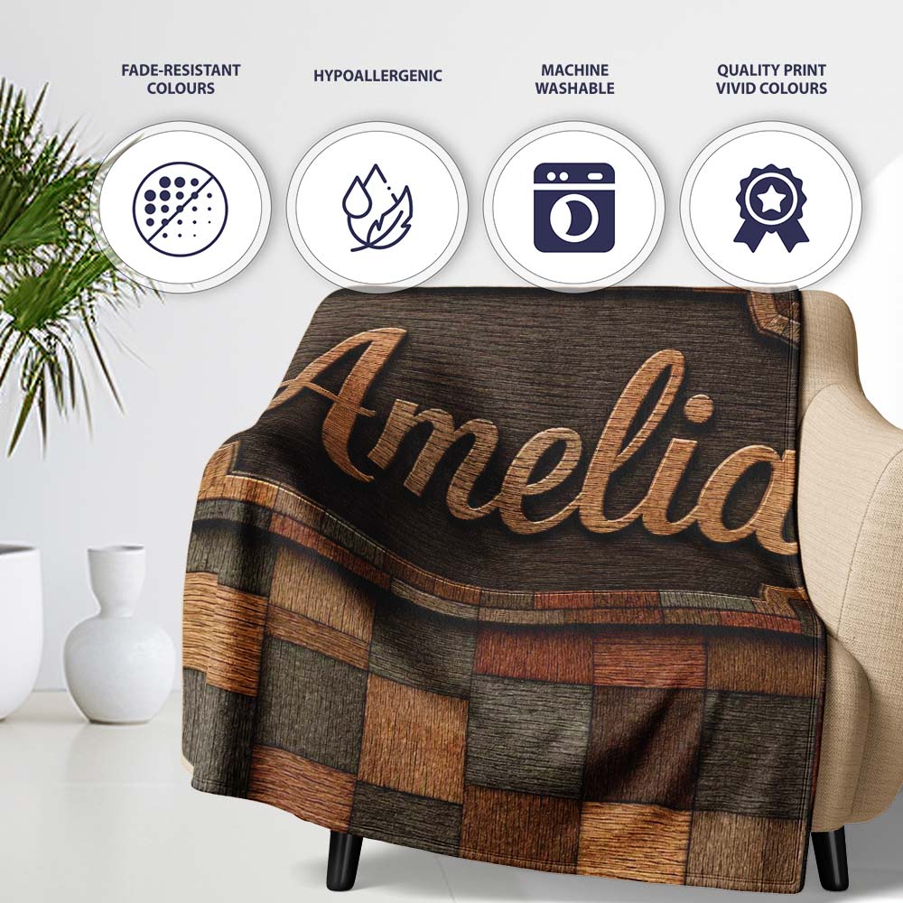 Natural Wooden Square Parquet Texture Seamless Pattern Lovely Personalised Custom Name Super Soft Fleece Blanket Bed Sofa Throw