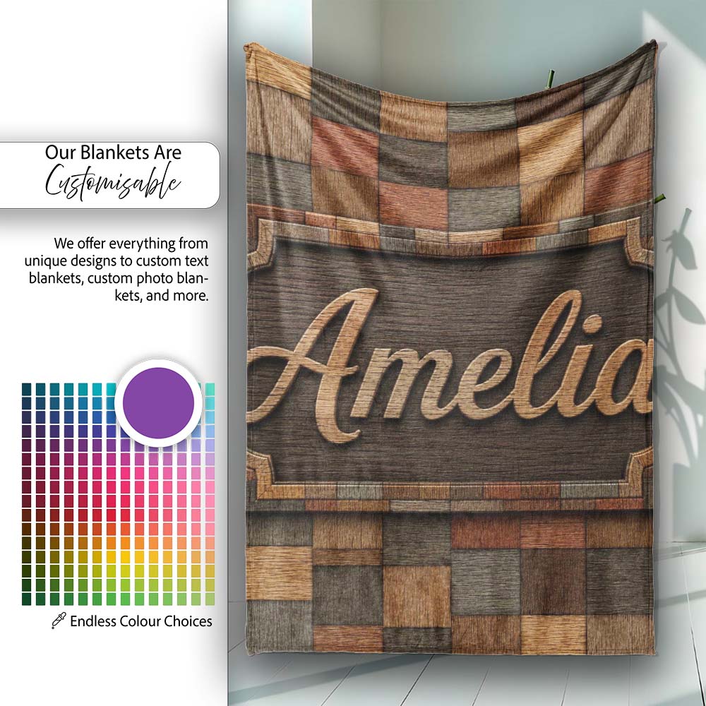Natural Wooden Square Parquet Texture Seamless Pattern Lovely Personalised Custom Name Super Soft Fleece Blanket Bed Sofa Throw