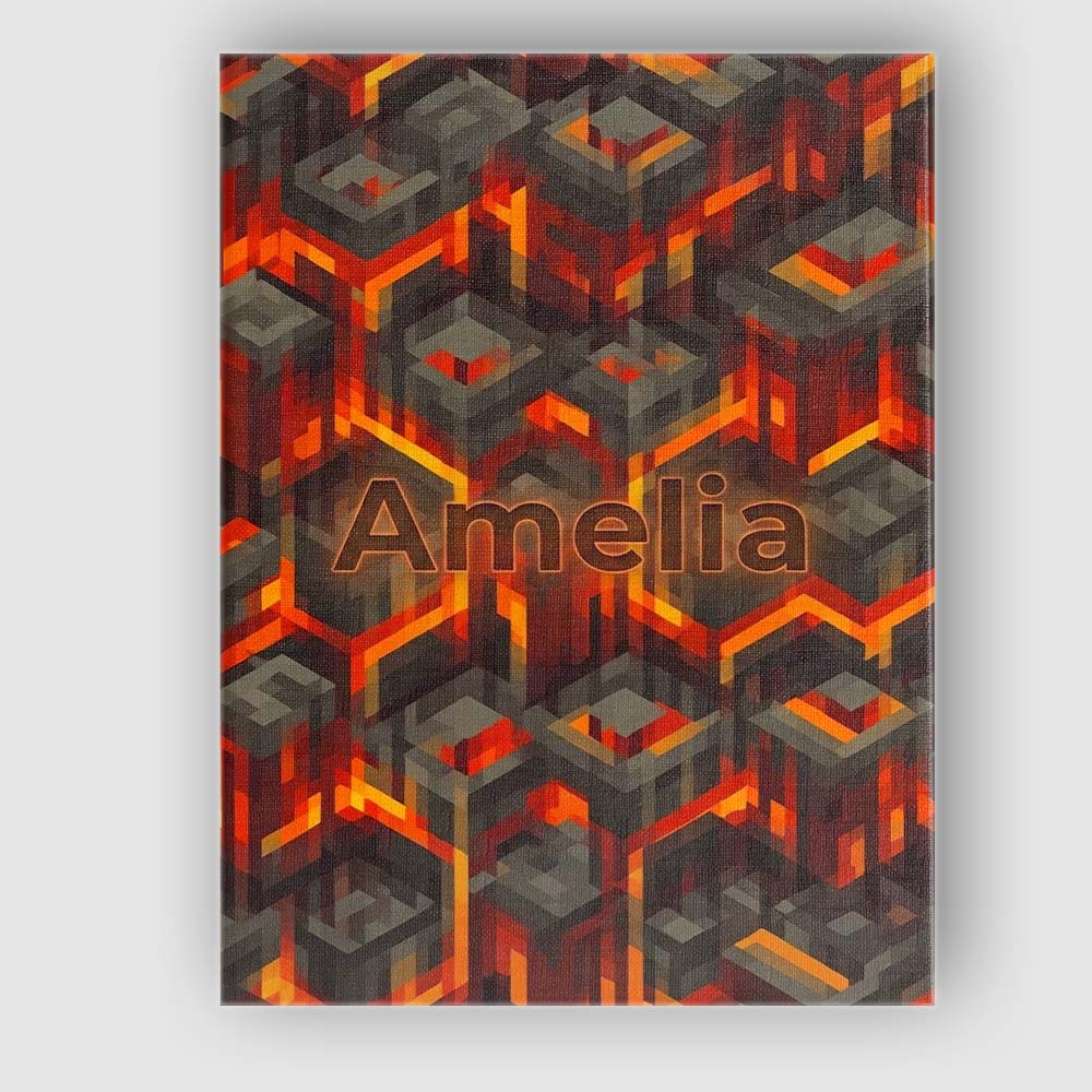 Personalised Name Fiery Lava Cube Geometric Custom Bespoke Interior Contemporary Canvas Wall Art Print Decor Picture Ready to Hang