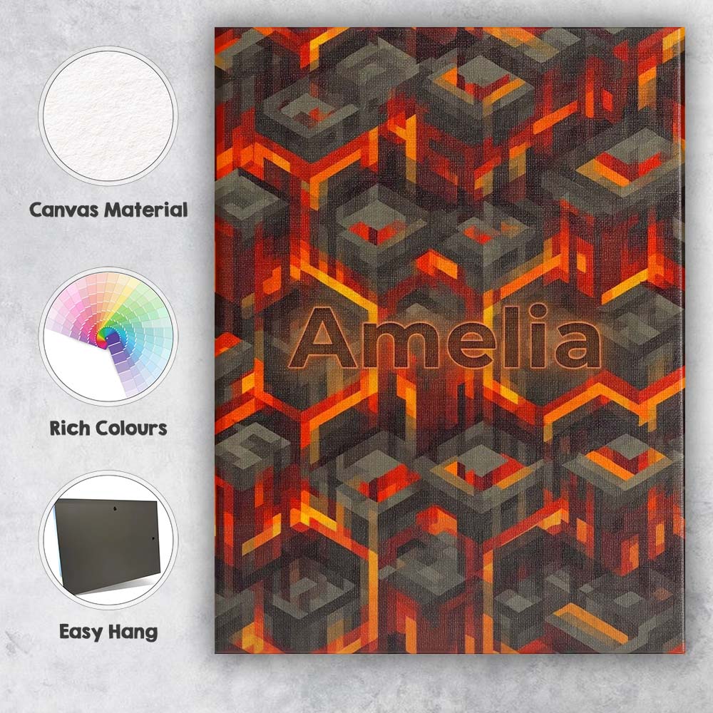 Personalised Name Fiery Lava Cube Geometric Custom Bespoke Interior Contemporary Canvas Wall Art Print Decor Picture Ready to Hang