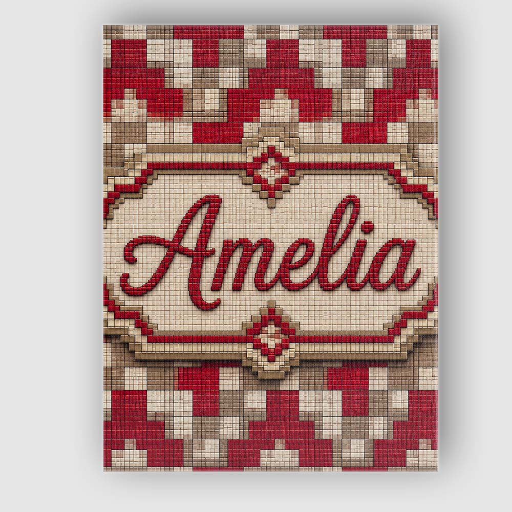 Personalised Name Red Beige Pixel Grid Custom Modern Room Accent Elegant Feature Canvas Wall Art Print Decor Picture Ready to Hang