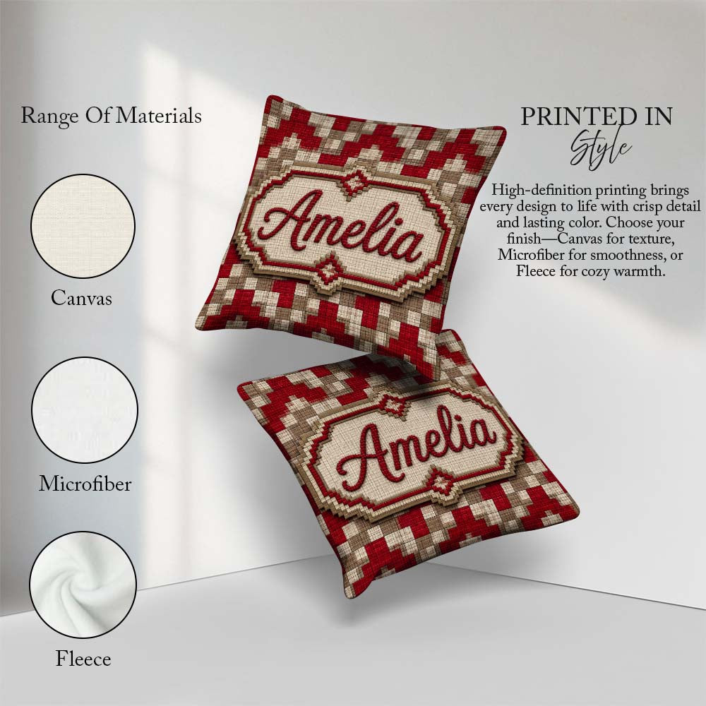 Custom Name Beige Pixel Grid Geometric Abstract Seamless Pattern Square Filled Cushion Throw Pillow Sofa Bed Home Decor Zip Washable UK Made
