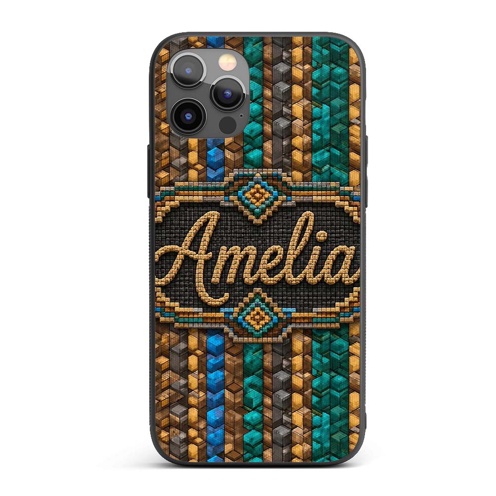 Teal Brown Blue Vertical Cube Abstract Seamless Custom Name Protective Phone Case Mobile Cover Durable Everyday Smartphone Shock Resistant