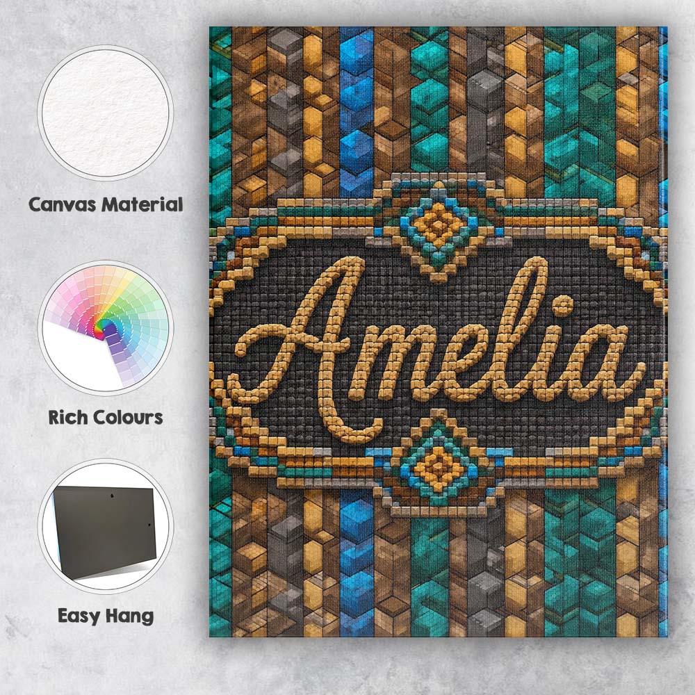 Personalised Name Teal Brown Blue Vertical Custom Unique Gift Idea Elegant Feature Canvas Wall Art Print Decor Picture Ready to Hang