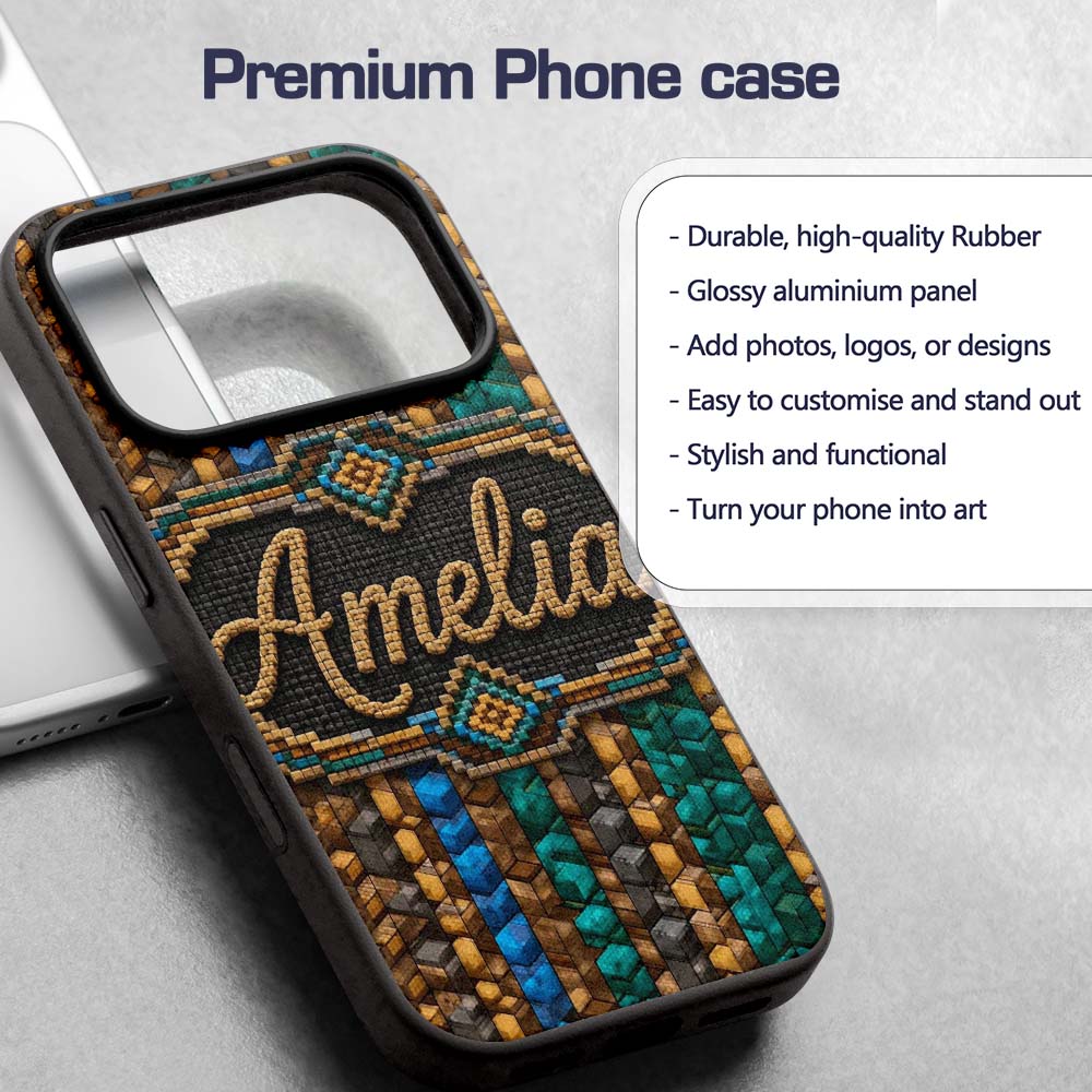 Teal Brown Blue Vertical Cube Abstract Seamless Custom Name Protective Phone Case Mobile Cover Durable Everyday Smartphone Shock Resistant