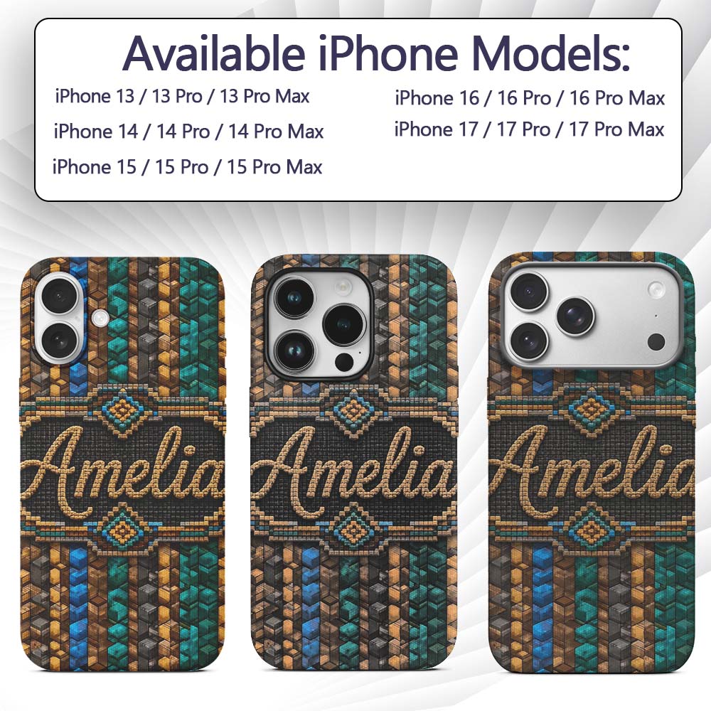 Teal Brown Blue Vertical Cube Abstract Seamless Custom Name Protective Phone Case Mobile Cover Durable Everyday Smartphone Shock Resistant