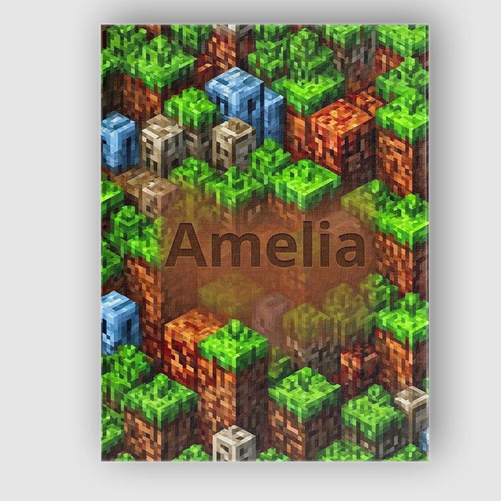 Personalised Name Minecraft Style Grass Custom Modern Room Accent Elegant Feature Canvas Wall Art Print Decor Picture Ready to Hang