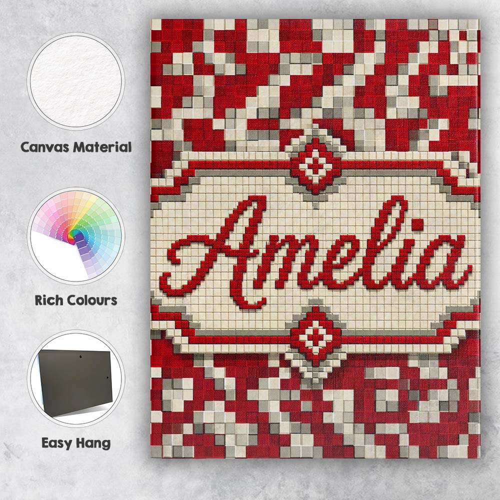 Personalised Name Red White Pixel Geometric Custom Bespoke Interior Contemporary Canvas Wall Art Print Decor Picture Ready to Hang