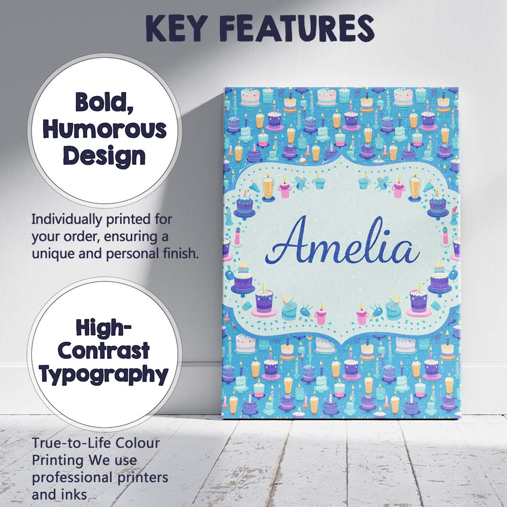 Personalised Name Yellow Floral Cake Seamless Pattern Botanical Custom Statement Canvas Wall Art Print Decor Picture Ready to Hang