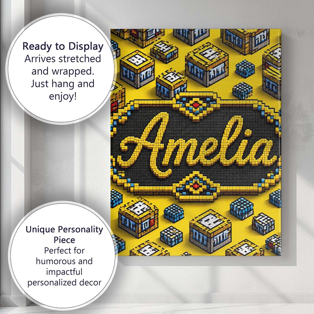 Personalised Name Yellow Gaming Pixel TNT Custom Unique Gift Idea Elegant Feature Canvas Wall Art Print Decor Picture Ready to Hang