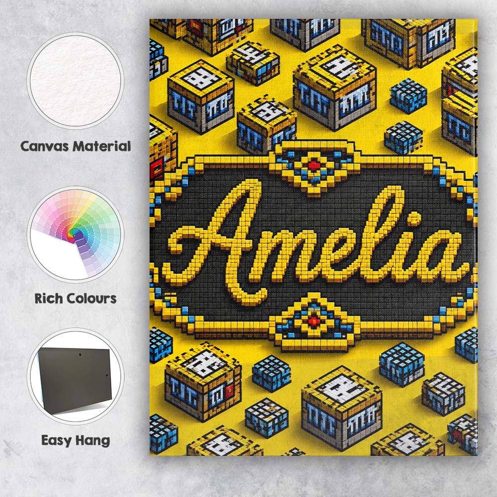 Personalised Name Yellow Gaming Pixel TNT Custom Unique Gift Idea Elegant Feature Canvas Wall Art Print Decor Picture Ready to Hang