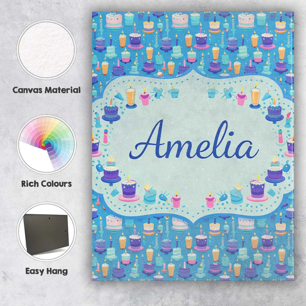 Personalised Name Yellow Floral Cake Seamless Pattern Botanical Custom Statement Canvas Wall Art Print Decor Picture Ready to Hang