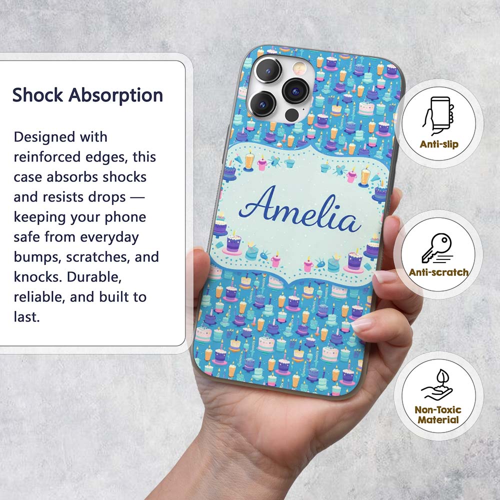 Yellow Floral Cake Seamless Pattern Botanical Custom Name Protective Phone Case Mobile Cover Durable Everyday Smartphone Shock Resistant