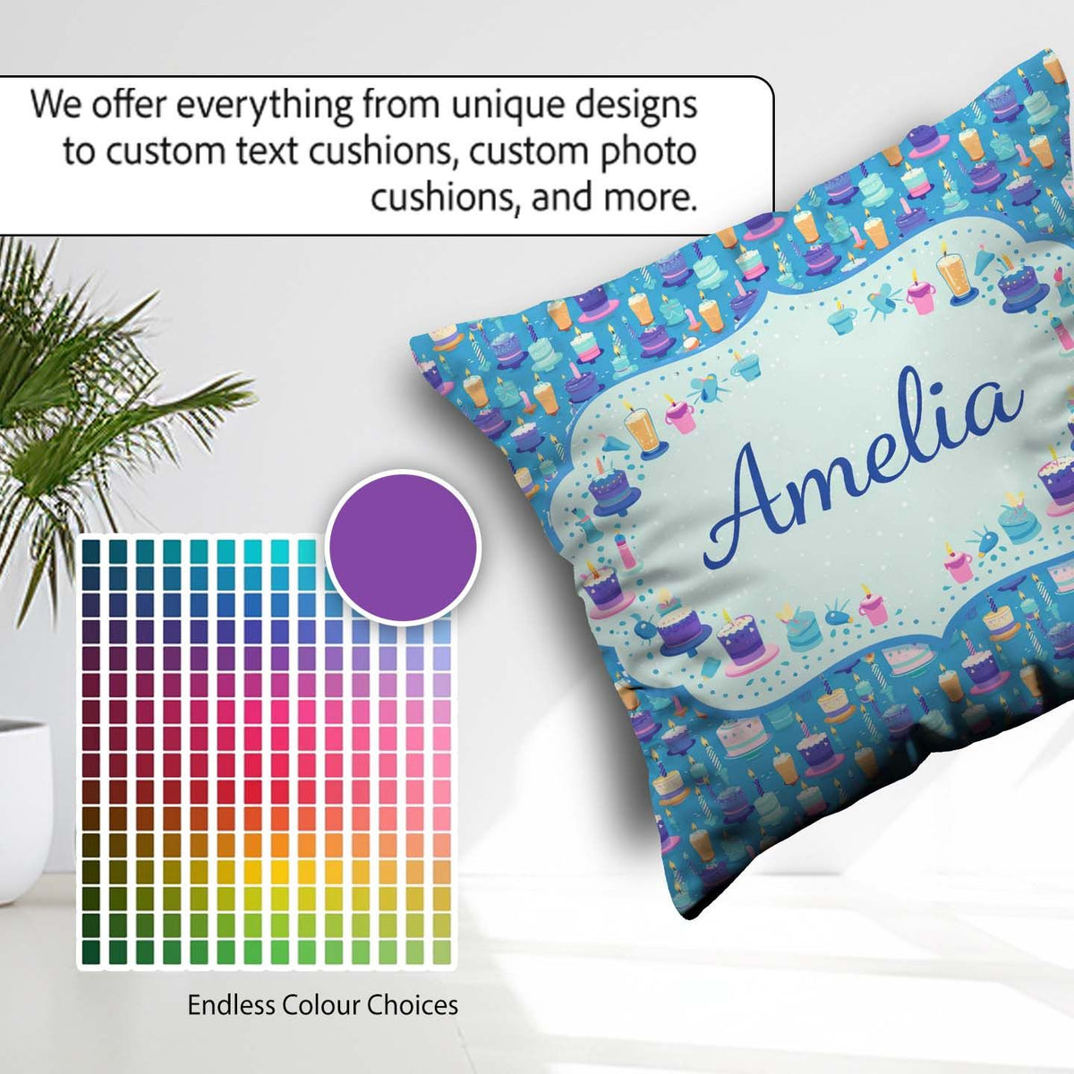 Custom Name Yellow Floral Cake Seamless Pattern Botanical Design Square Filled Cushion Throw Pillow Sofa Bed Home Decor Zip Washable UK Made