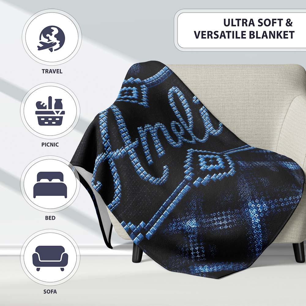 Dark Blue Pixel Texture Abstract Seamless Pattern Cute Unique Gift Personalised Custom Name Super Soft Fleece Blanket Bed Sofa Throw