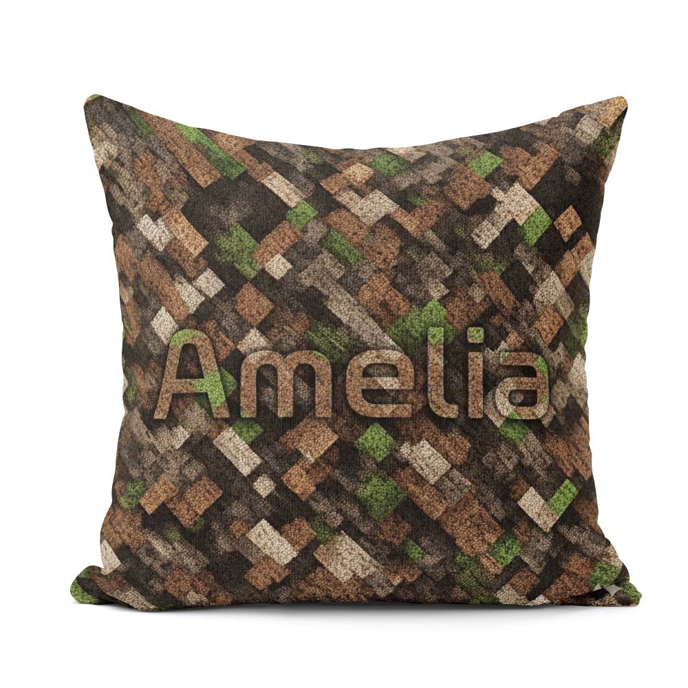 Custom Name Brown Green Camouflage Pixel Abstract Pattern Lovely Square Filled Cushion Throw Pillow Sofa Bed Home Decor Zip Washable UK Made