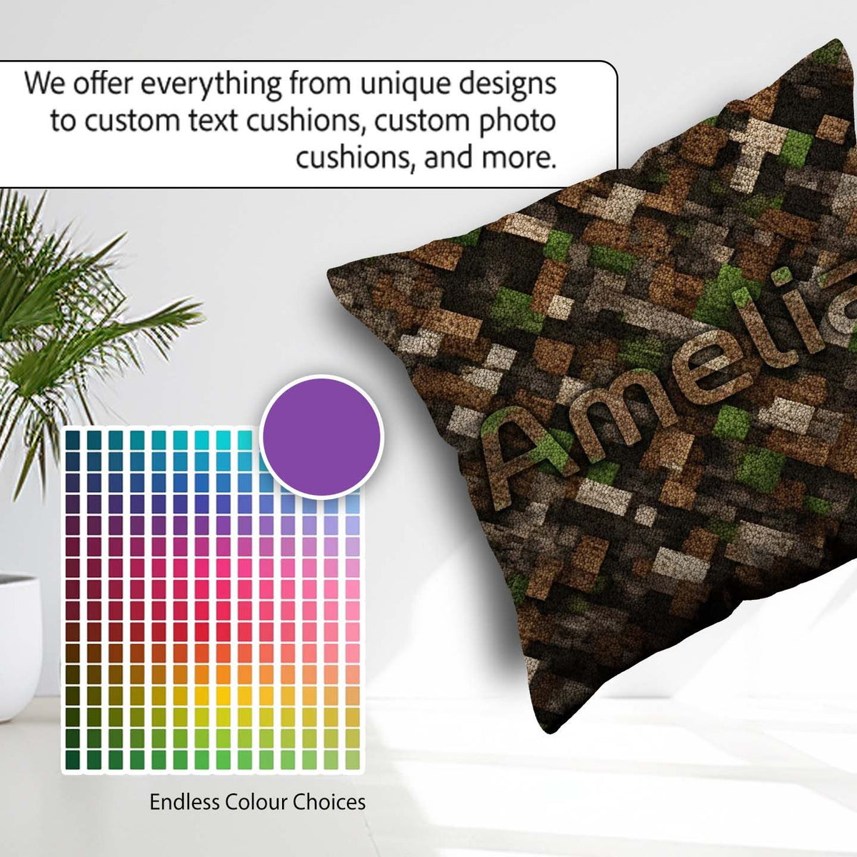 Custom Name Brown Green Camouflage Pixel Abstract Pattern Lovely Square Filled Cushion Throw Pillow Sofa Bed Home Decor Zip Washable UK Made