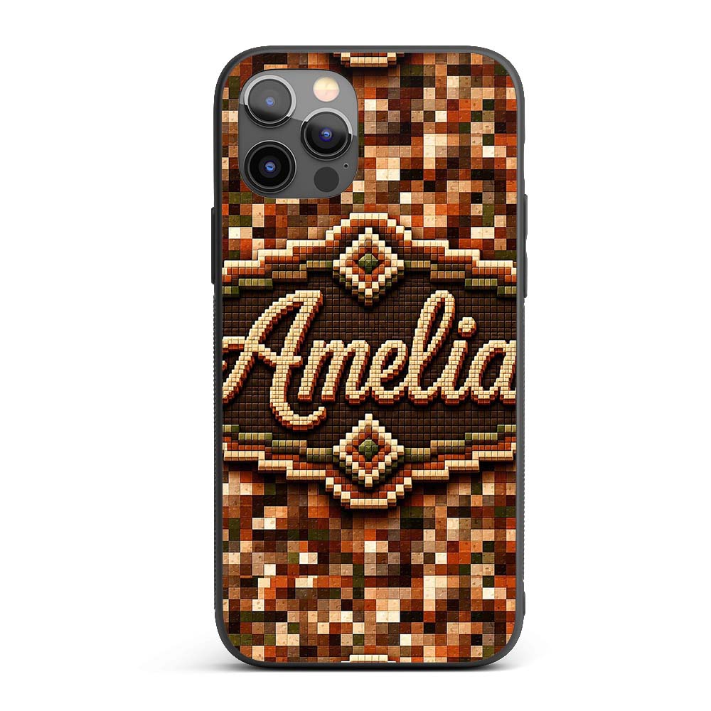 Earth Tone Pixel Mosaic Abstract Seamless Pattern Custom Name Protective Phone Case Mobile Cover Durable Everyday Smartphone Shock Resistant