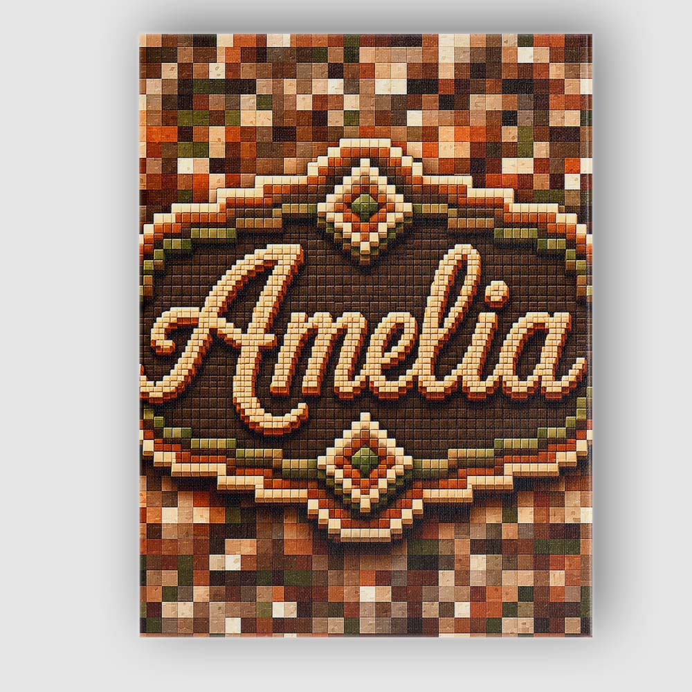Personalised Name Earth Tone Pixel Mosaic Custom Unique Gift Idea Elegant Feature Canvas Wall Art Print Decor Picture Ready to Hang