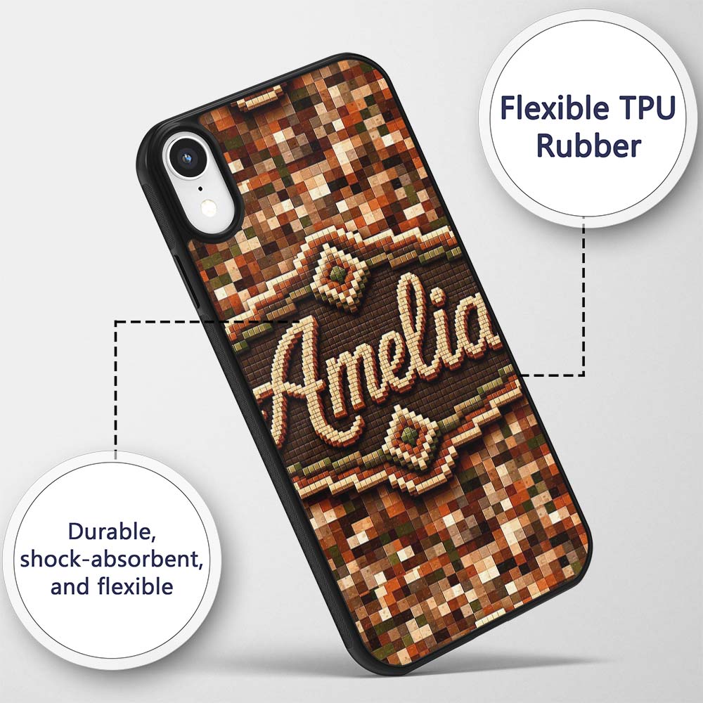 Earth Tone Pixel Mosaic Abstract Seamless Pattern Custom Name Protective Phone Case Mobile Cover Durable Everyday Smartphone Shock Resistant