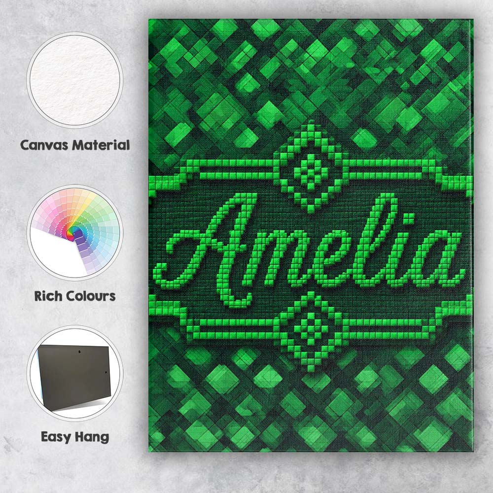 Personalised Name Layered Green Square Custom Modern Room Accent Elegant Feature Canvas Wall Art Print Decor Picture Ready to Hang