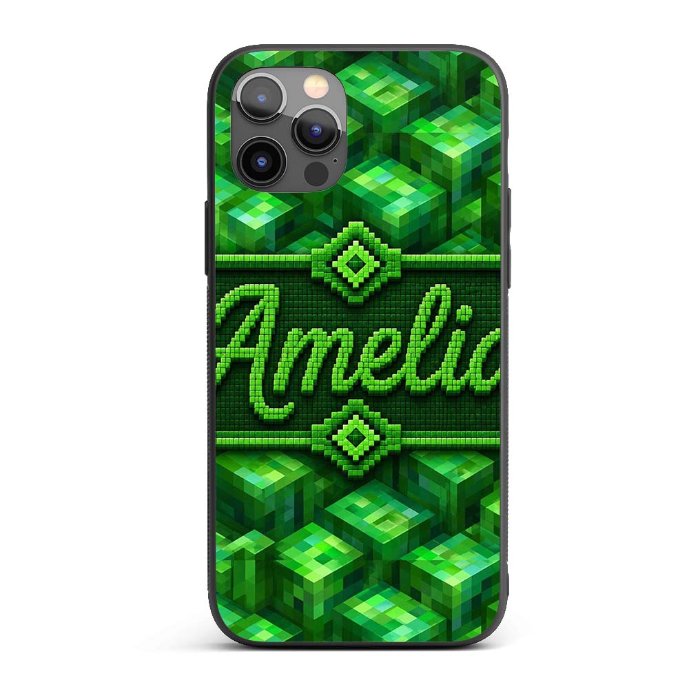 Green 3D Cube Block Abstract Seamless Pattern Custom Name Protective Phone Case Mobile Cover Durable Everyday Smartphone Shock Resistant