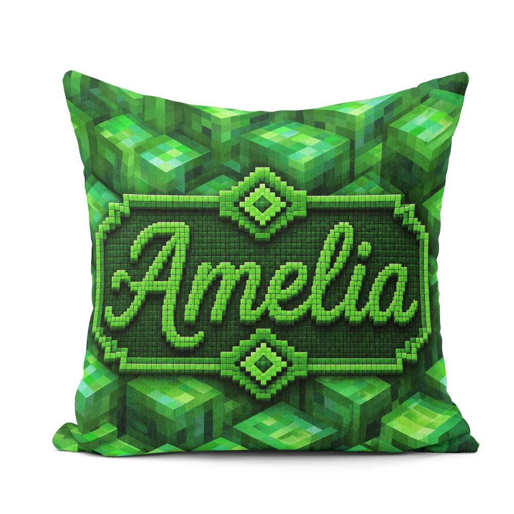 Custom Name Green 3D Cube Block Abstract Seamless Pattern Coffee Square Filled Cushion Throw Pillow Sofa Bed Home Decor Zip Washable UK Made