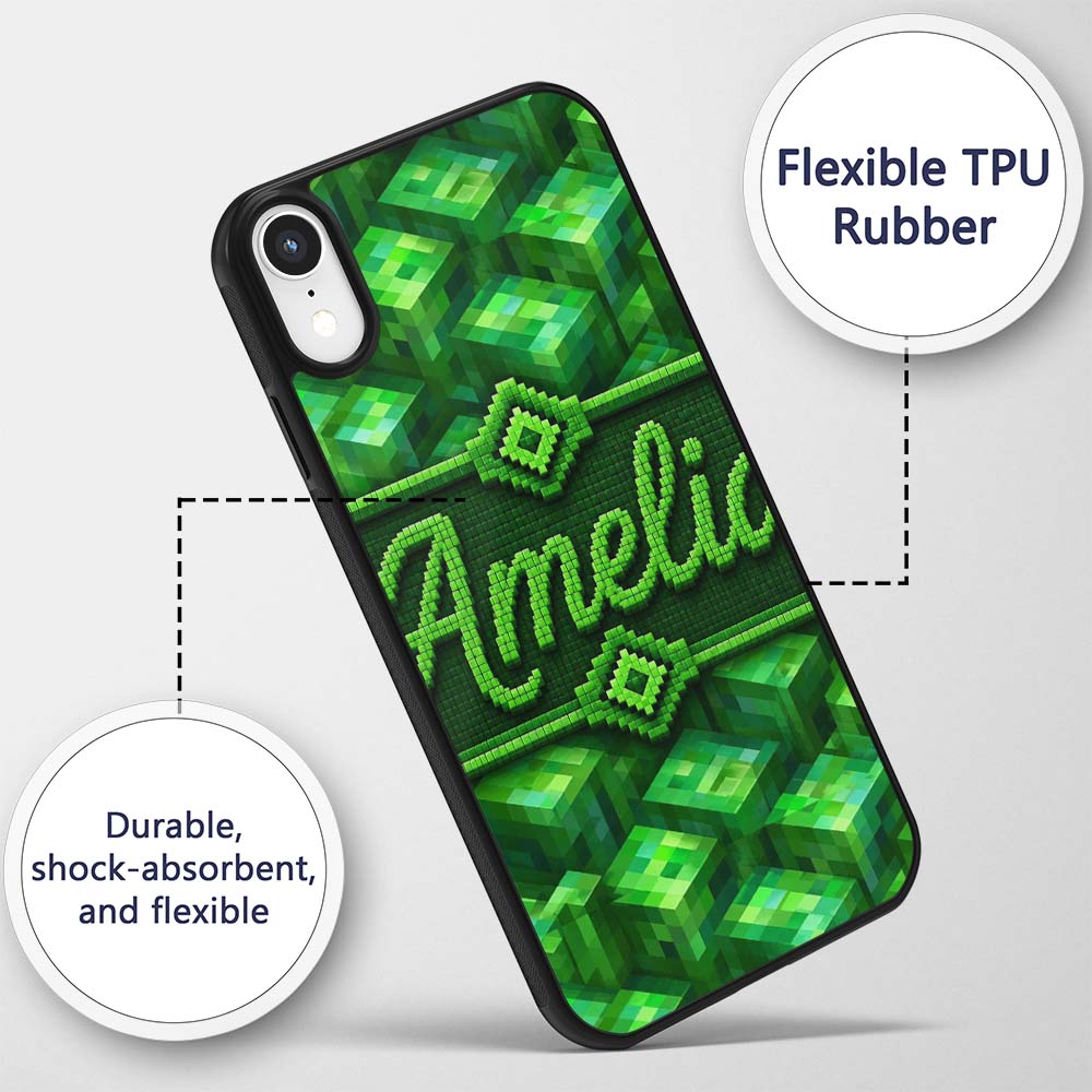 Green 3D Cube Block Abstract Seamless Pattern Custom Name Protective Phone Case Mobile Cover Durable Everyday Smartphone Shock Resistant