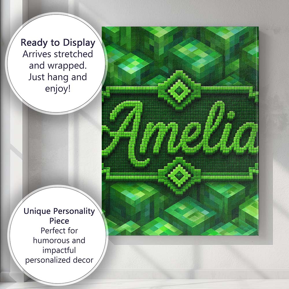 Personalised Name Green 3D Cube Block Custom Modern Room Accent Creative Decorator Style Canvas Wall Art Print Decor Picture Ready to Hang