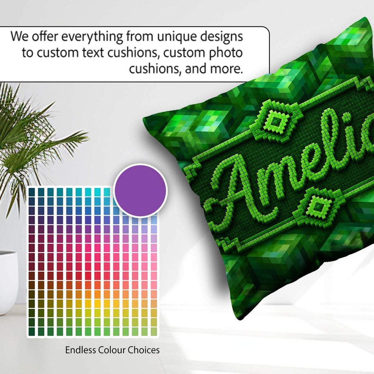 Custom Name Green 3D Cube Block Abstract Seamless Pattern Coffee Square Filled Cushion Throw Pillow Sofa Bed Home Decor Zip Washable UK Made