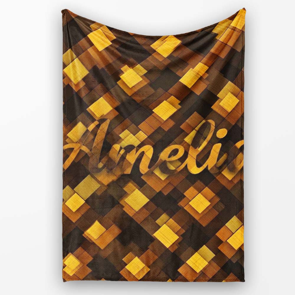 Brown Gold Geometric Square Abstract Seamless Pattern Lovely Personalised Custom Name Super Soft Fleece Blanket Bed Sofa Throw
