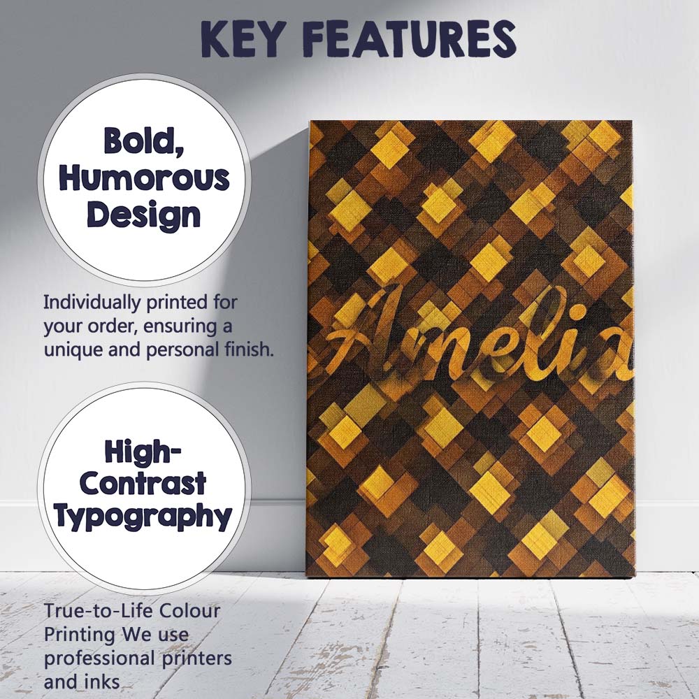 Personalised Name Brown Gold Geometric Custom Modern Room Accent Elegant Feature Canvas Wall Art Print Decor Picture Ready to Hang