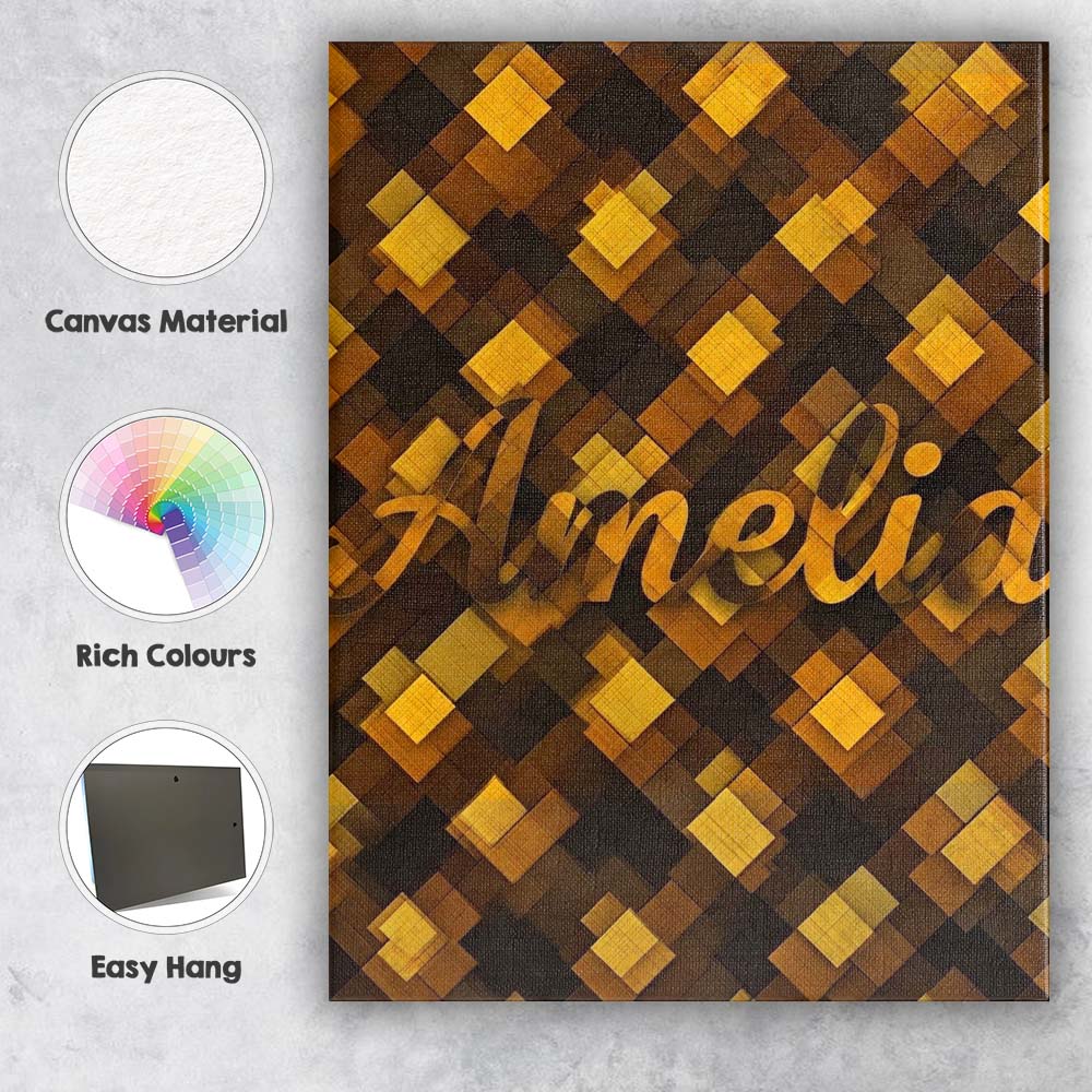 Personalised Name Brown Gold Geometric Custom Modern Room Accent Elegant Feature Canvas Wall Art Print Decor Picture Ready to Hang
