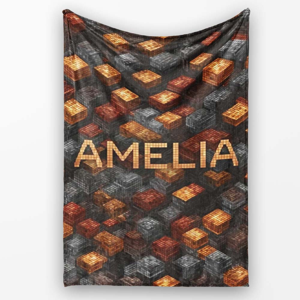 Rust Grey Pixel Cube Grid Abstract Seamless Pattern Cute Unique Gift Personalised Custom Name Super Soft Fleece Blanket Bed Sofa Throw