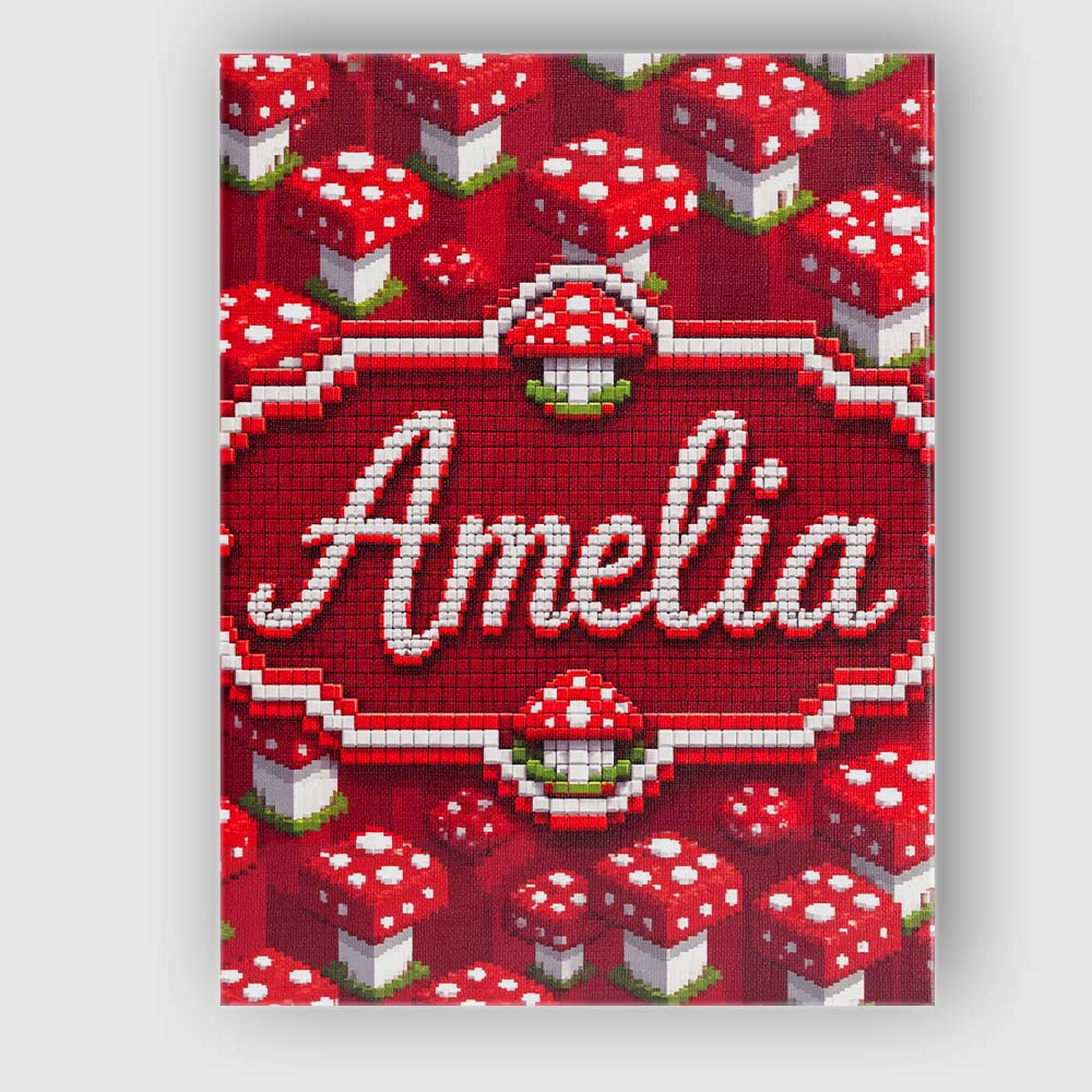 Personalised Name Red White Mushroom Pixel Custom Unique Gift Idea Elegant Feature Canvas Wall Art Print Decor Picture Ready to Hang