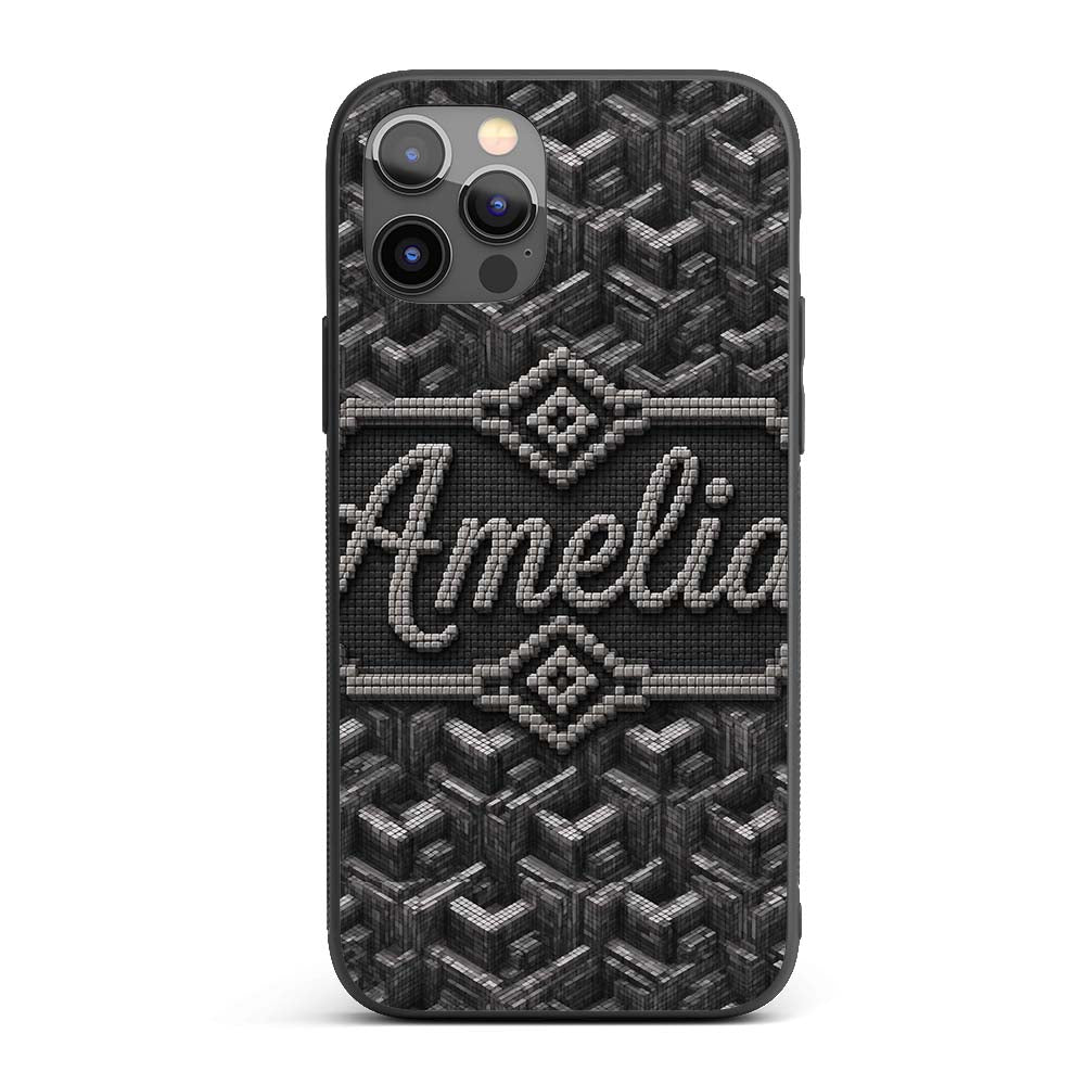 Grey Industrial Cube Texture Abstract Seamless Custom Name Protective Phone Case Mobile Cover Durable Everyday Smartphone Shock Resistant