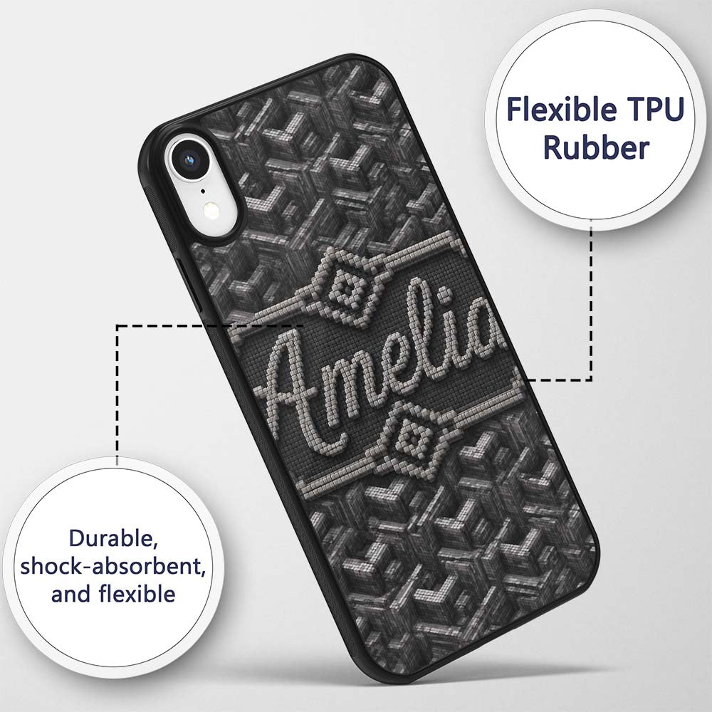Grey Industrial Cube Texture Abstract Seamless Custom Name Protective Phone Case Mobile Cover Durable Everyday Smartphone Shock Resistant