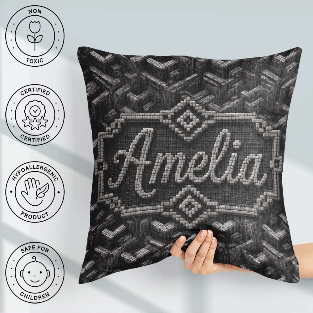 Custom Name Grey Industrial Cube Texture Abstract Pattern Lovely Square Filled Cushion Throw Pillow Sofa Bed Home Decor Zip Washable UK Made