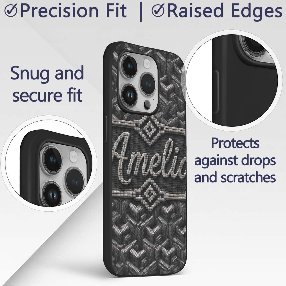 Grey Industrial Cube Texture Abstract Seamless Custom Name Protective Phone Case Mobile Cover Durable Everyday Smartphone Shock Resistant